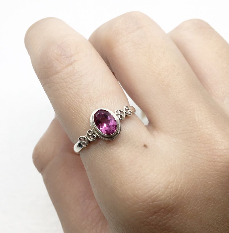 粉托帕石925純銀心形設計戒指 尼泊爾手工鑲嵌製作 - 戒指 - 寶石 粉紅色