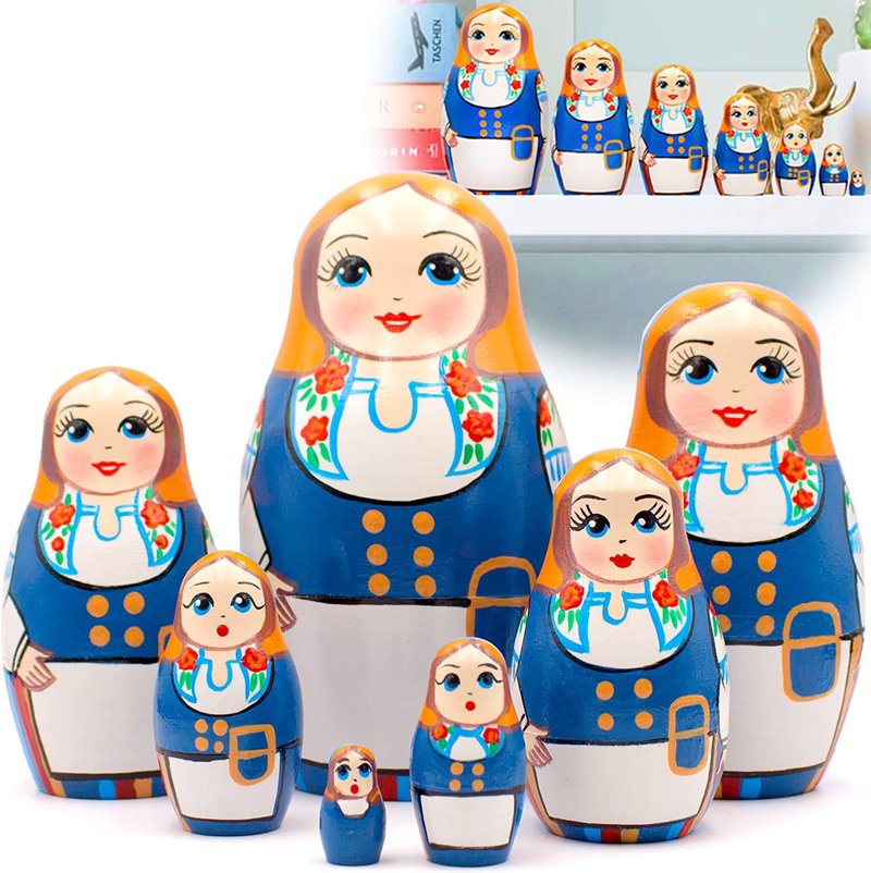 Russian Matryoshka Dolls 7 pcs - Nesting Dolls in Finnish Folk Costume Munsala - 寶寶/兒童玩具/玩偶 - 木頭 多色