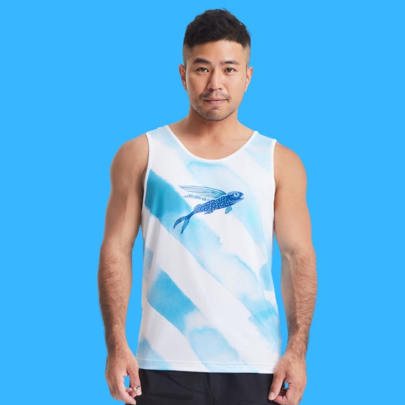 【海洋動物系列】 浪潮飛魚涼感背心(男女適用) - 男背心 - 聚酯纖維 藍色