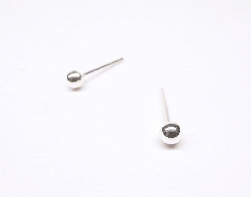 Ermao Silver[3.5 mm simple sterling silver small Silver ball earrings] a pair - ต่างหู - โลหะ สีเงิน