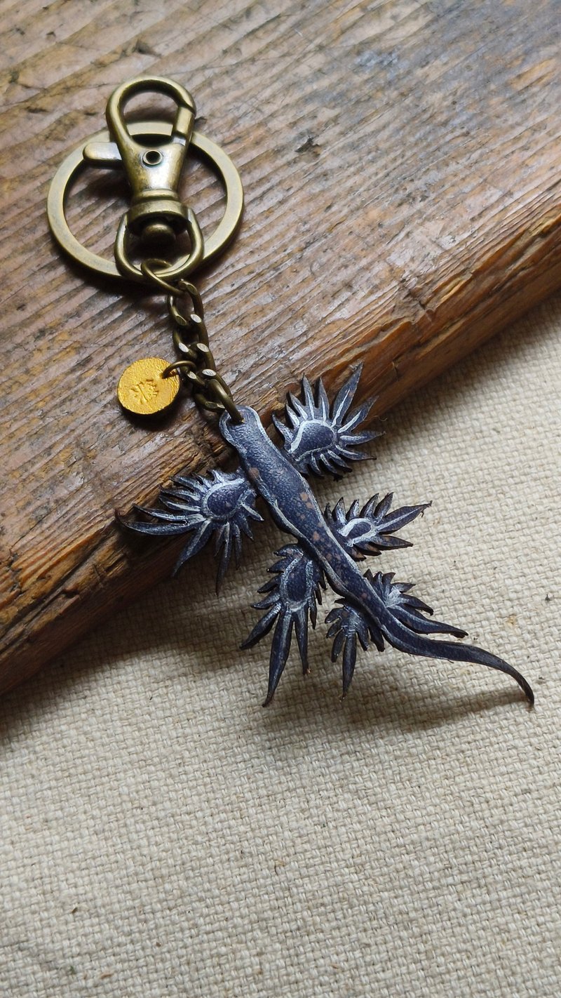 [Atlantic Poseidon Sea Slug/Single] Hand-dyed leather/marine life/diving/surfing - Earrings & Clip-ons - Genuine Leather Blue