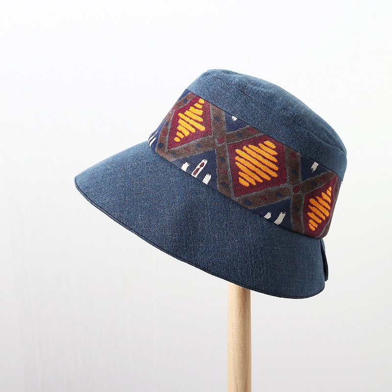 JOJA│ gray blue x European totem / SM adjustable / ladies hats / sunhat - หมวก - ผ้าฝ้าย/ผ้าลินิน สีน้ำเงิน