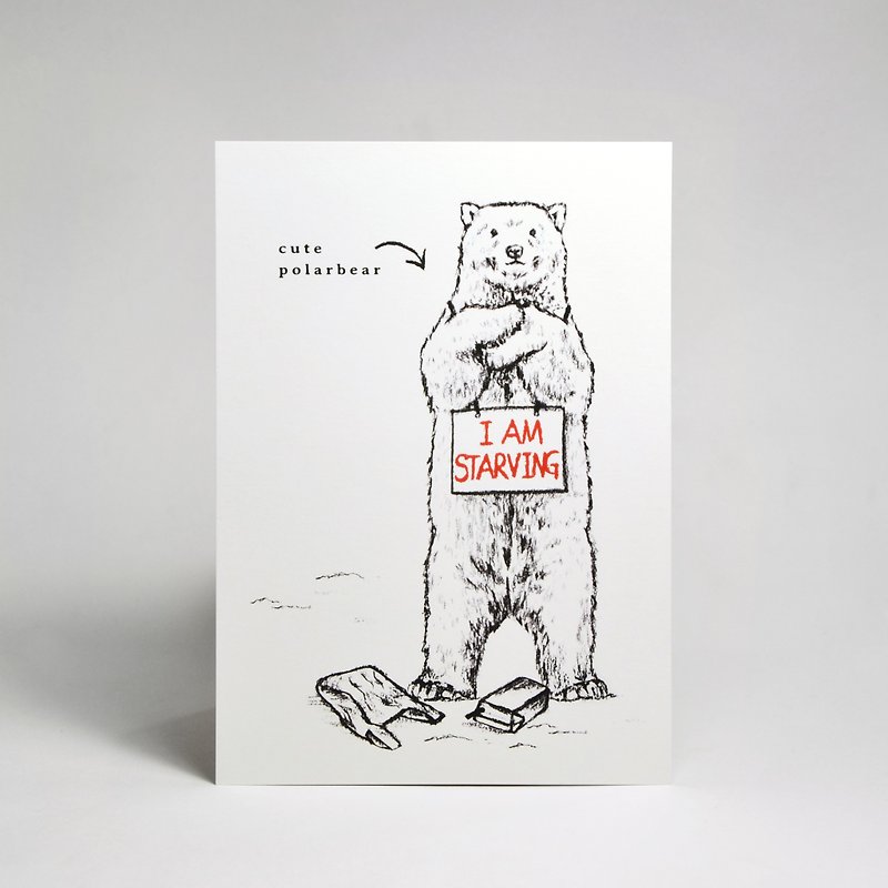 插畫明信片-飢餓的北極熊 - 卡片/明信片 - 紙 白色