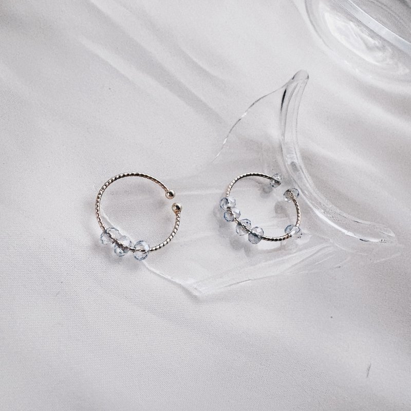 微客製－淡藍琉璃滑動開口戒 // 可調戒圍 - 戒指 - 琉璃 