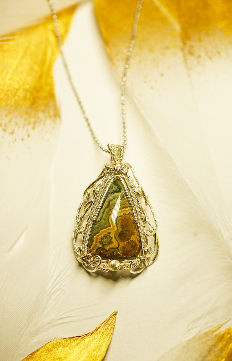 手工銀繞線海洋碧玉項鍊 - 項鍊 - 寶石 多色