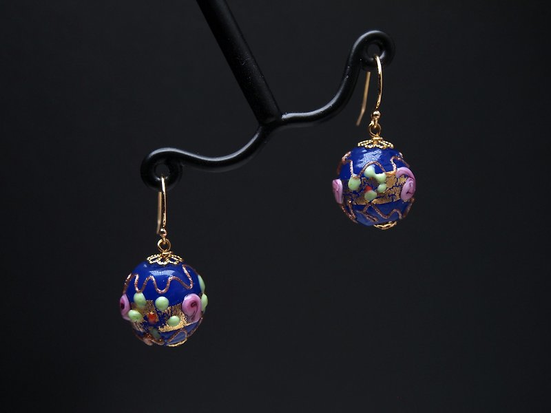 Murano Glass Beads Earring #GE0426 - ต่างหู - แก้ว สีน้ำเงิน
