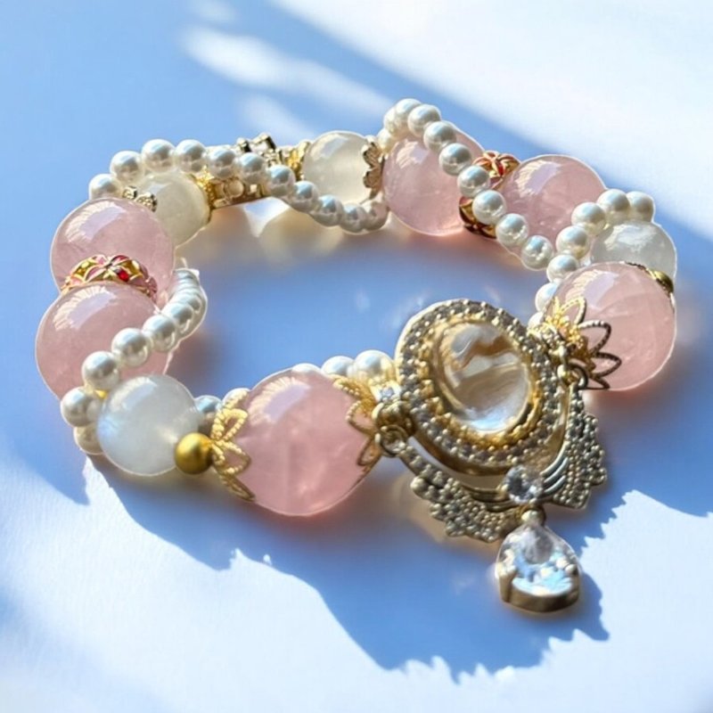 Winter Princess Bracelet – Rose Quartz Blue Moonstone Pearl - Bracelets - Crystal Pink
