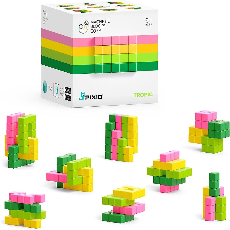 PIXIO Tropic - 60個磁性積木  - 適合孩童與成人的創意磁力玩具 - 桌遊/卡 Game - 塑膠 