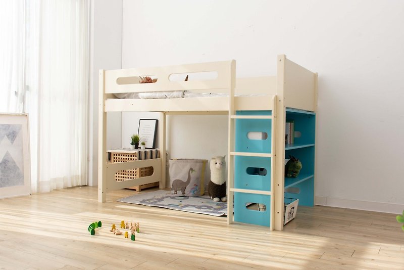 Gemstone Single Raised Bed with Side Cabinets - Kids' Furniture - Wood Blue