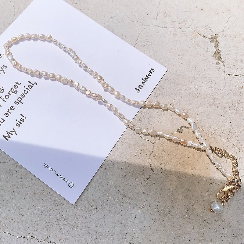 珍珠 項鍊 白色 - (4mm橢圓)天然不規則淡水珍珠鎖骨項鍊 Dear Darling Pearls Neck