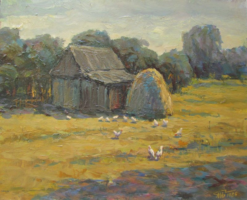 Rural landscape with chickens - ตกแต่งผนัง - วัสดุอื่นๆ 