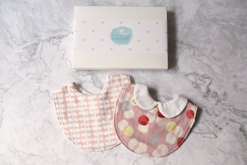 女寶寶口水巾兩件組 彌月禮 滿月禮盒 嬰兒禮物 六重紗圍兜禮盒 - 滿月禮物 - 棉．麻 粉紅色