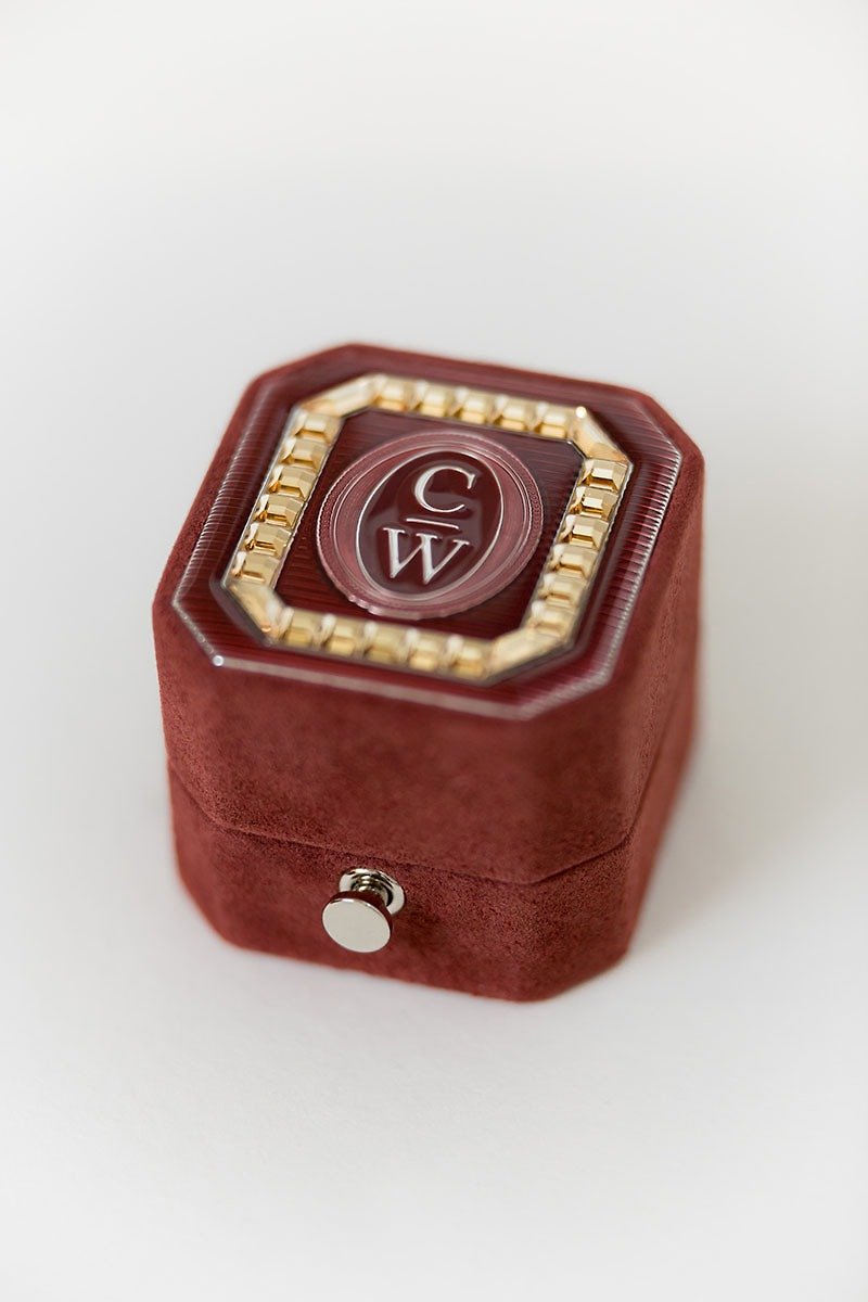 Suede Ring Box - OCTAGON SWAROVSKI - Handmade Monogram Vintage Style Proposal - 戒指 - 真皮 藍色