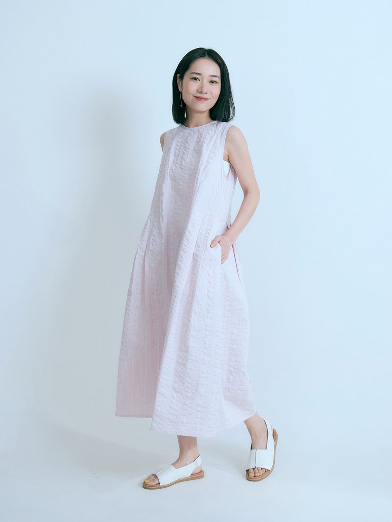 Wind-blown flower stamen sleeveless vest dress-Yingya - One Piece Dresses - Cotton & Hemp Pink