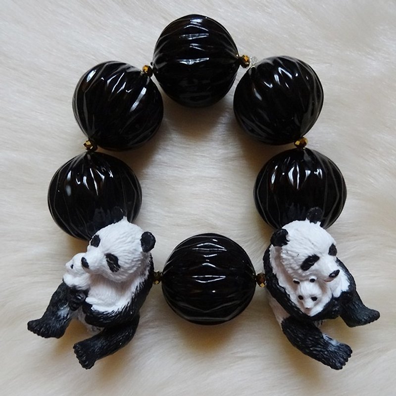 Parent-child Panda bracelet Harajuku kawaii Girly - สร้อยข้อมือ - พลาสติก สีดำ