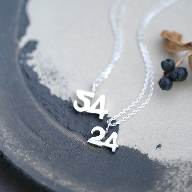 2 pieces set) Made-to-order number pair necklace Silver 925 - สร้อยคอ - โลหะ สีเงิน