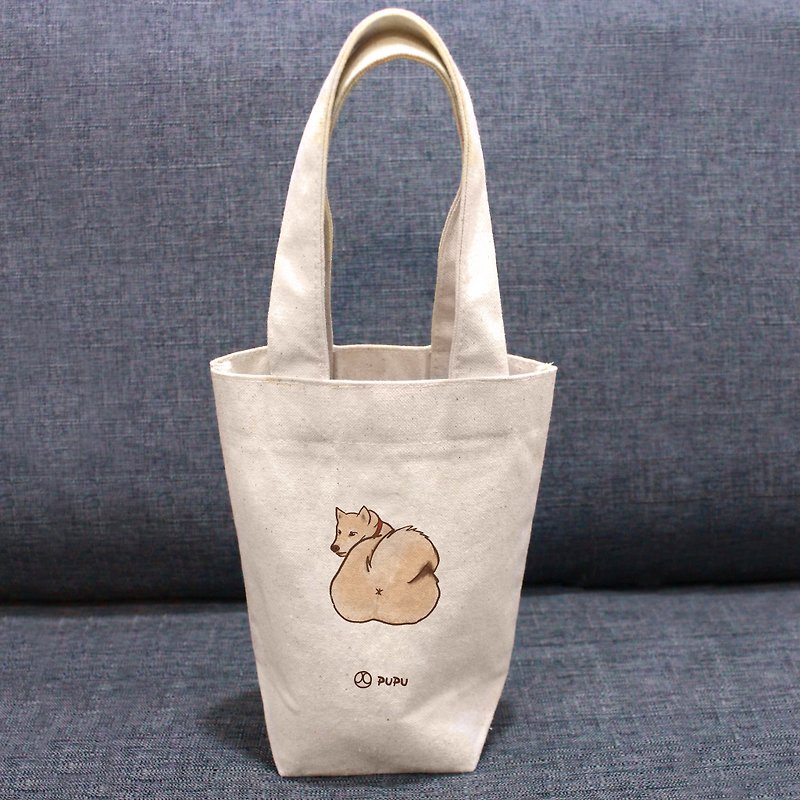 Shiba Inu-Sexy Ass---Cultural and Creative Illustration Shiba Inu Cup Holder Bag Fly Planet - Handbags & Totes - Cotton & Hemp White