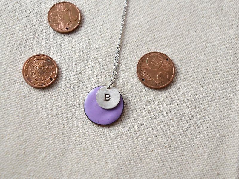 Euro coin / letter silver necklace / B - สร้อยคอ - โลหะ สีม่วง