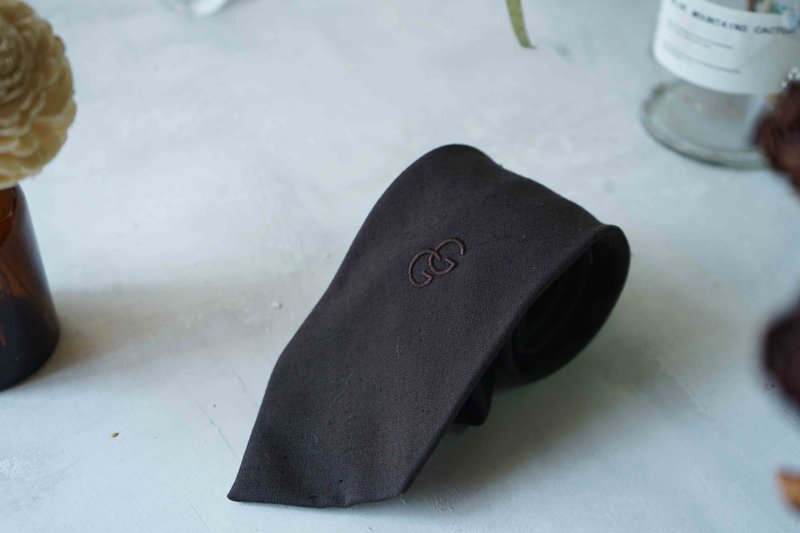 Gentleman's antique silk tie-GIVENCHY-neutral Brown classic LOGO embroidery - เนคไท/ที่หนีบเนคไท - ขนแกะ สีนำ้ตาล