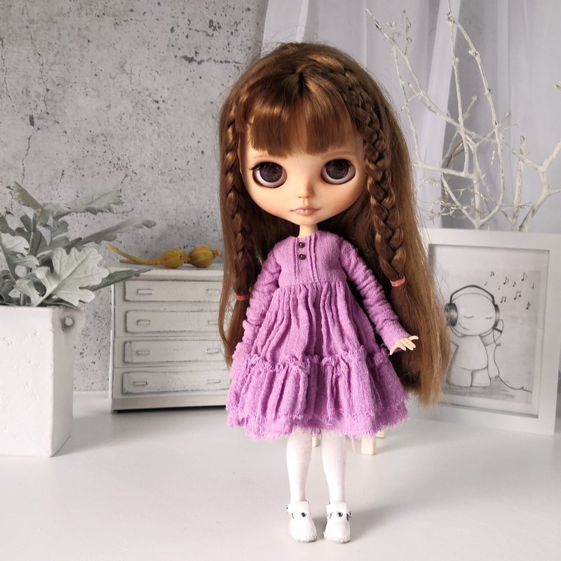 Purple dress Blythe doll, Clothes Blythe doll, Outfit doll - 公仔/玩偶 - 棉．麻 