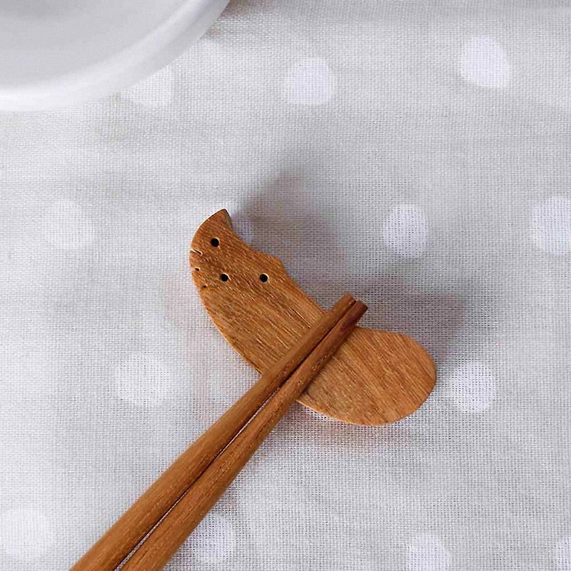 柚木貓咪筷架/2pcs - 筷子/筷子架 - 木頭 咖啡色