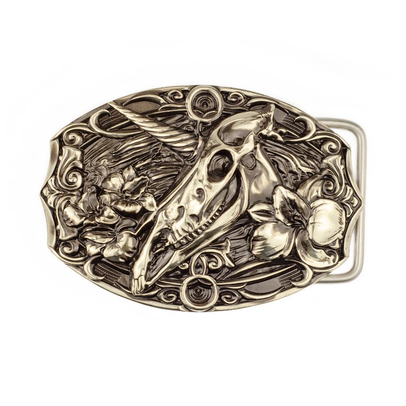 Unicorn german silver belt buckle, magic skull nickel silver belt accessory - 皮帶/腰帶 - 其他材質 銀色