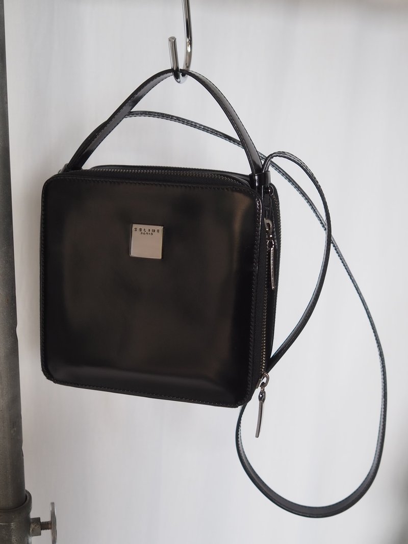 CELINE Logo 2way Shoulder Bag Black Patent Leather Vintage - กระเป๋าแมสเซนเจอร์ - หนังแท้ สีดำ