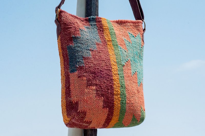 National wind side backpack / handmade side back carpet bag / carpet cross-body bag / boho cross-body bag - Moroccan style - Messenger Bags & Sling Bags - Cotton & Hemp Multicolor