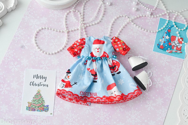 洋娃娃连衣裙 Blythe doll dress winter santa claus Father Christmas blue 雪 - Kids' Toys - Cotton & Hemp Blue