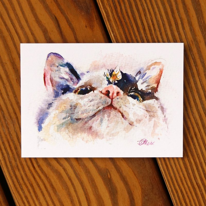 Watercolor painted hair boy series postcard - butterfly love flower cat - การ์ด/โปสการ์ด - กระดาษ สีม่วง
