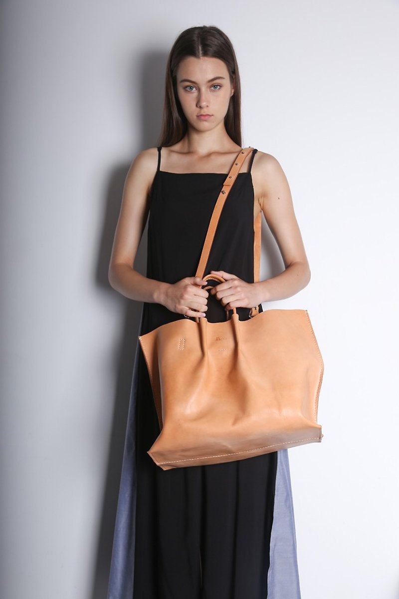 Handmade Handcrafted TWO-WAY Tote - Natural - Handbags & Totes - Genuine Leather Brown