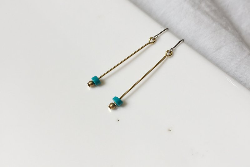 青 天然石黃銅造型耳環  - 耳環/耳夾 - 寶石 綠色