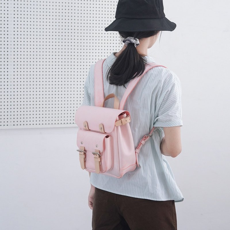 BRLIFEDESIGN小眾莫蘭迪色薄荷綠高級感霧蠟牛皮mini真皮雙肩包 - 後背包/背包/書包 - 真皮 