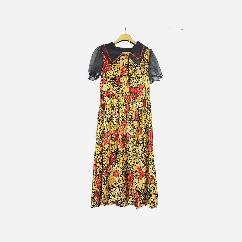 Dislocated vintage / suede flower gauze sleeve dress no.968 vintage - One Piece Dresses - Other Materials Orange