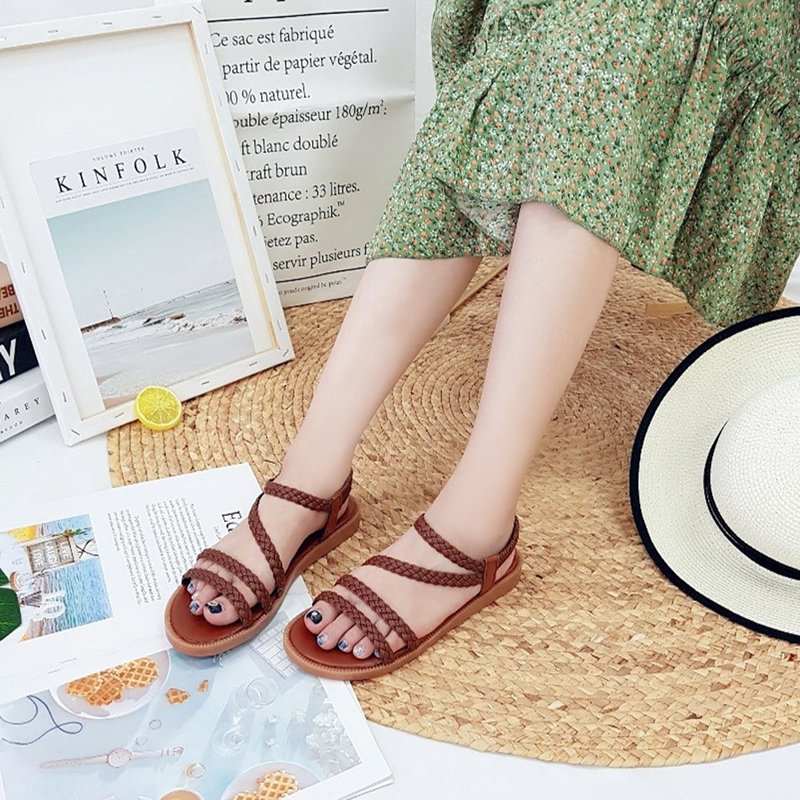 Braided Strap Elastic Sandals - รองเท้ารัดส้น - วัสดุอื่นๆ 