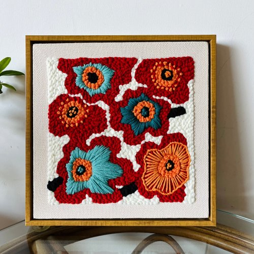 ポケ刺繍、手作り毛糸刺繍、装飾絵画、室内装飾絵画、織物吊り絵画