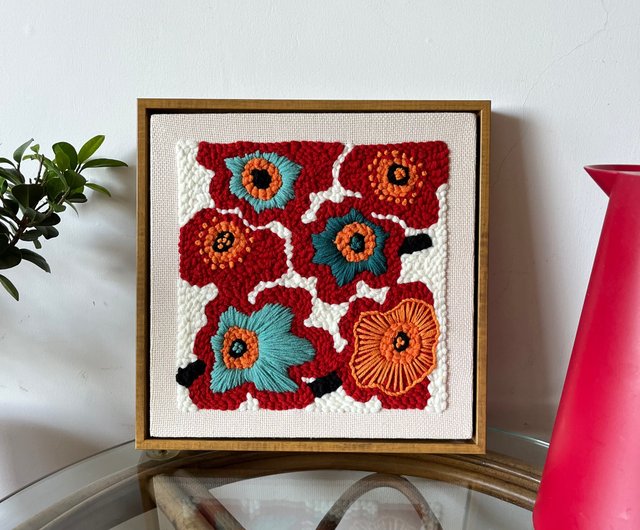 ポケ刺繍、手作り毛糸刺繍、装飾絵画、室内装飾絵画、織物吊り絵画