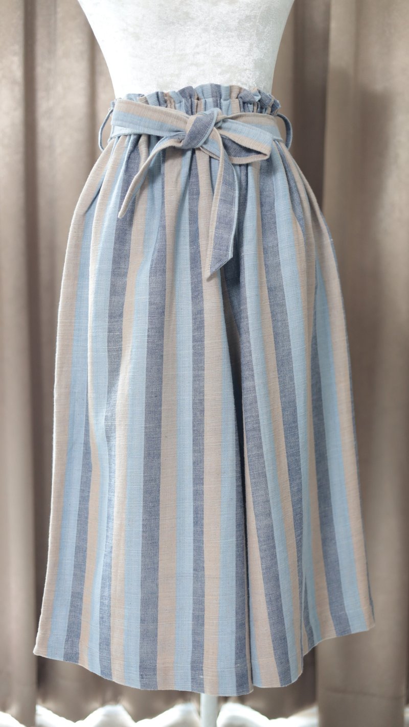 Loom & Leaf - Artisanal Ribbon Wide Pant - 女長褲 - 棉．麻 藍色