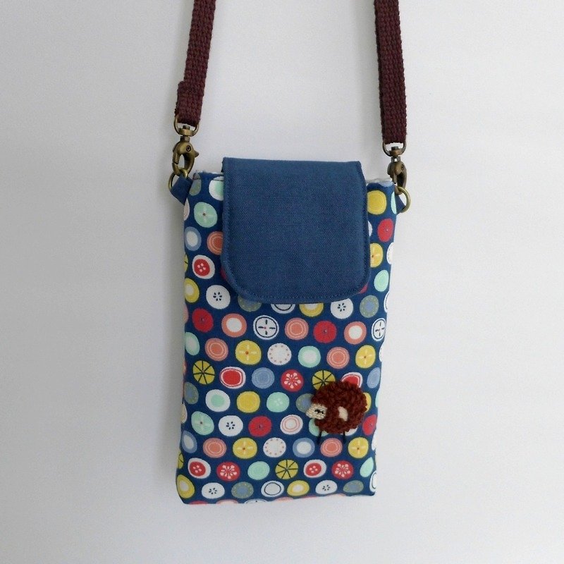 [Blue background color button] embroidered sheep mobile phone bag - (with strap) - Other - Other Materials 