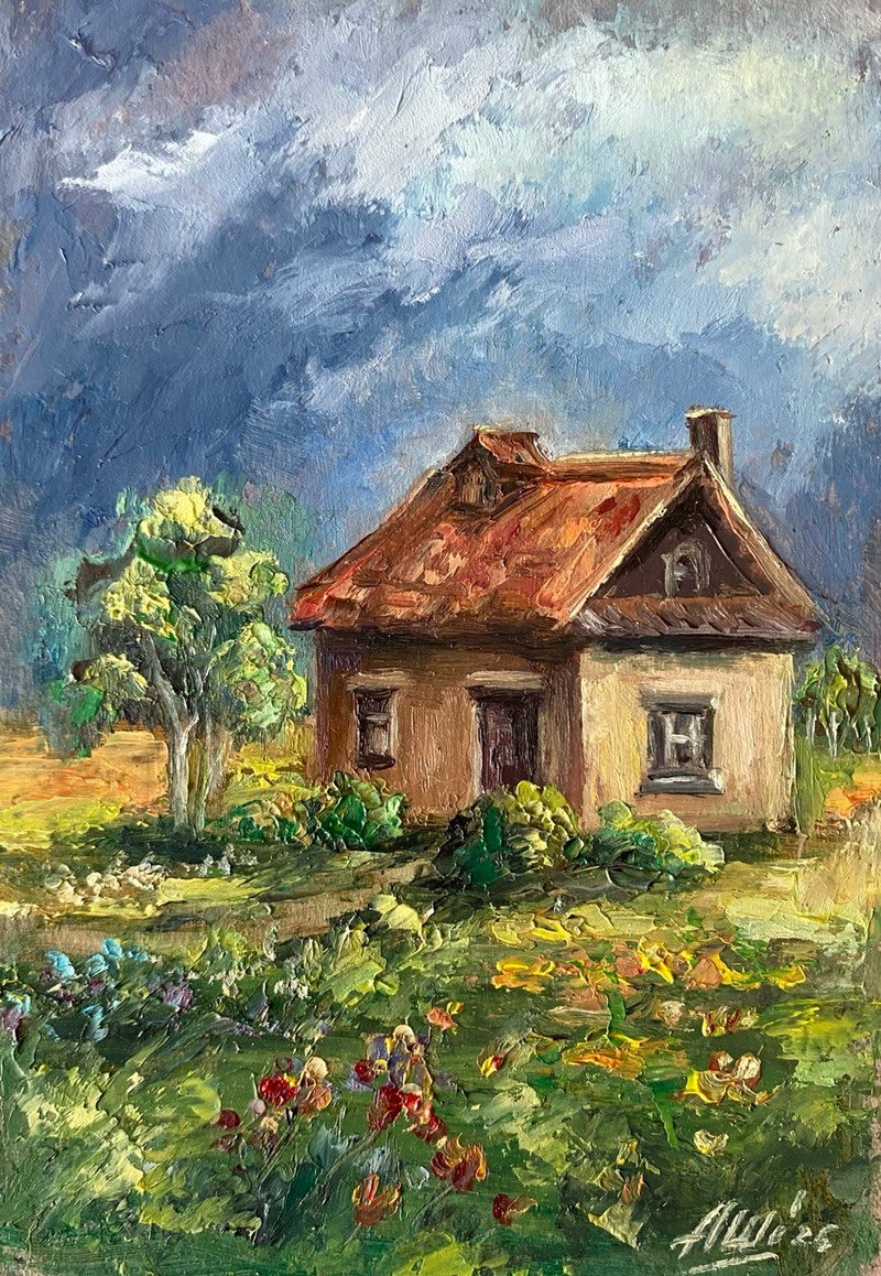 House painting Flower landscape painting Original oil art - 海報/掛畫/掛布 - 其他材質 多色