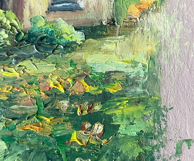 家の絵 野の花の風景画 オリジナル油彩アート - ショップ AsheArt