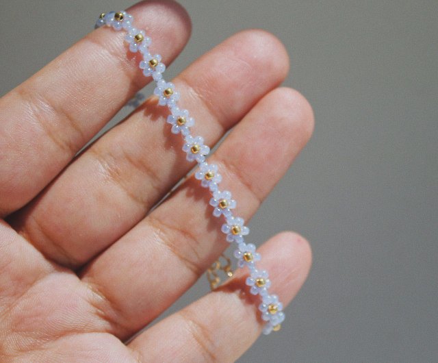 Pink and blue coquette porcelain beads flower bracelet set