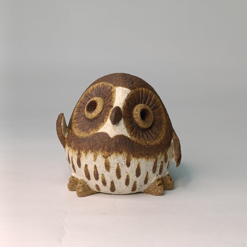 迷你Q版貓頭鷹-褐鷹鴞/陶藝品/原創 - 擺飾/家飾品 - 陶 