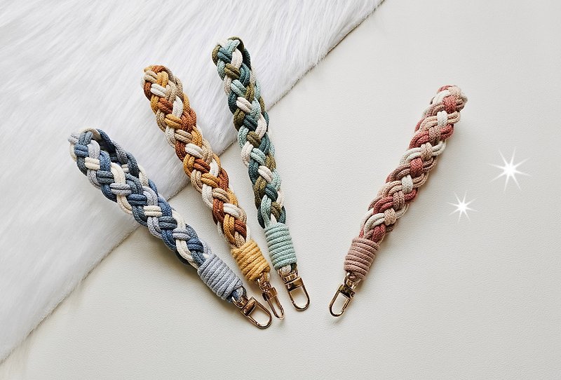 Simple four-color braided mobile phone rope/lanyard/mobile phone rope braided/wrist and cross-body style - เชือก/สายคล้อง - ผ้าฝ้าย/ผ้าลินิน 