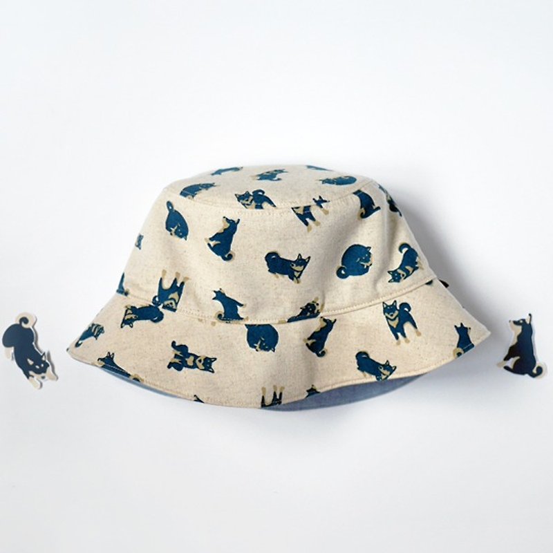 Happy small Chai dogs double fisherman hat - หมวก - ผ้าฝ้าย/ผ้าลินิน สีกากี