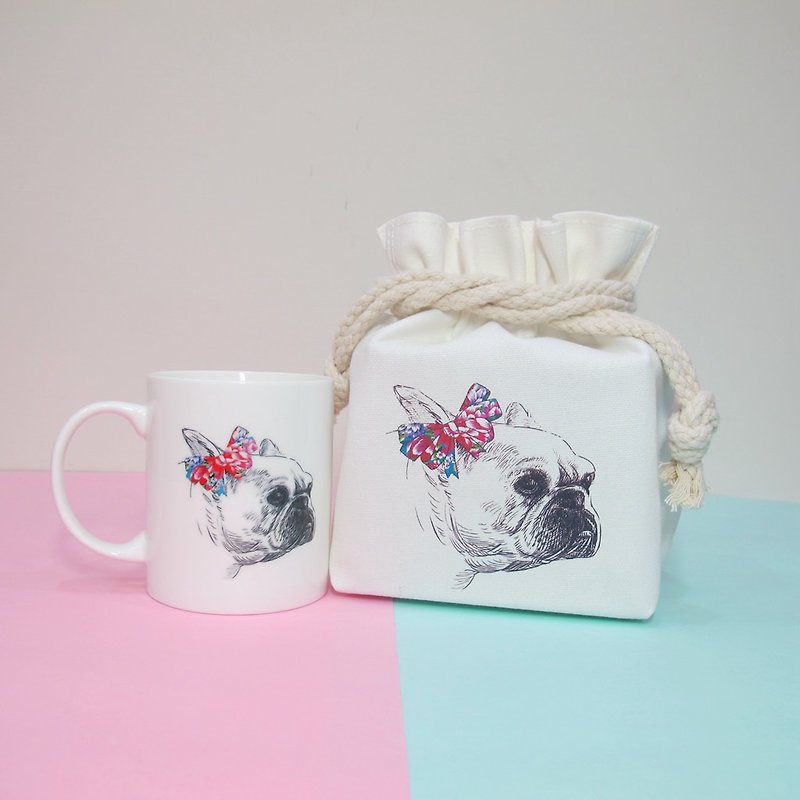 In Stock - Fast Delivery - Exchange Gift Hakka Floral Bow Tie Bow Ribbon Bow Mug Coffee Mug Bucket Cotton Canvas Bag - Ribbon Bow Cup Set - Mugs - Porcelain White