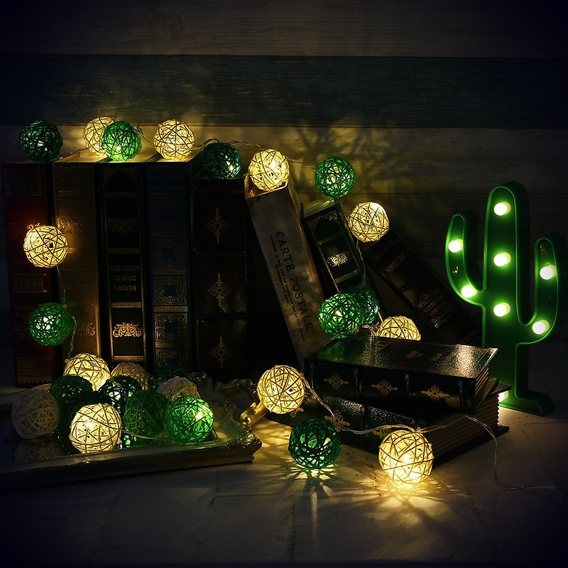 LED Atmosphere Rattan Ball Lights - Light Green+Dark Green Battery 2M long - Lighting - Bamboo Green