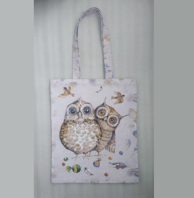 Strong reusable tote bag, eco friendly, cotton canvas soft bag with an owl - 手提包/手提袋 - 棉．麻 紫色