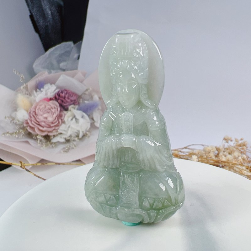 Green Jade Mazu | Natural Burmese Grade A Jade | Gifts - พวงกุญแจ - หยก สีใส