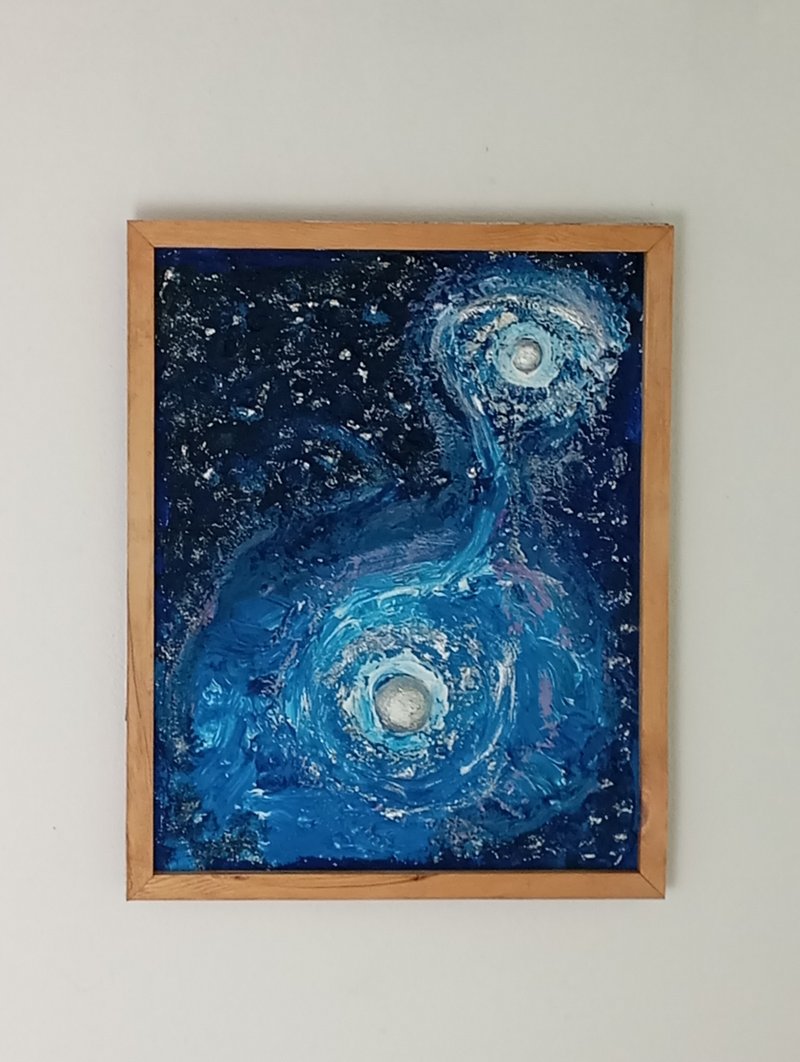 Painting  picture Two Stars, hand-painted panel - 壁貼/牆壁裝飾 - 其他材質 藍色